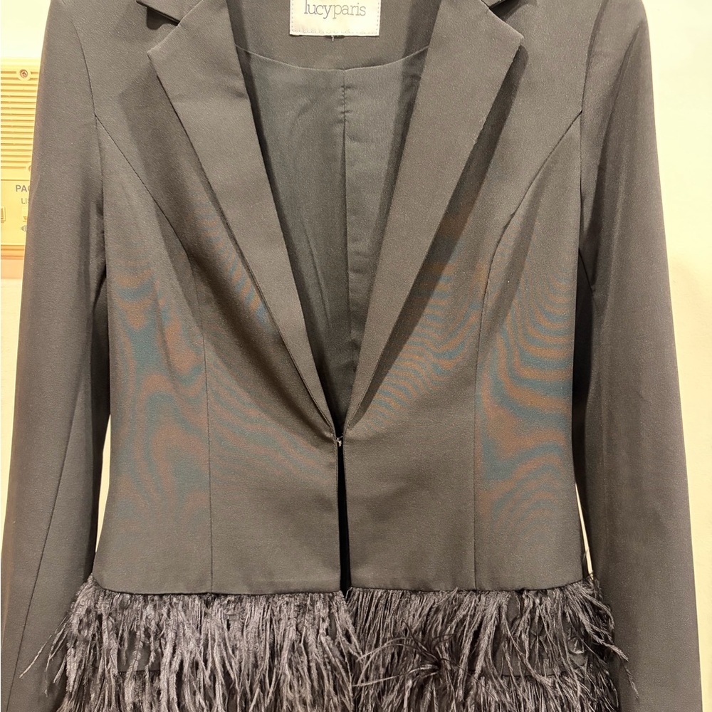 Lucy Paris Charcoal Feather Trim Blazer
